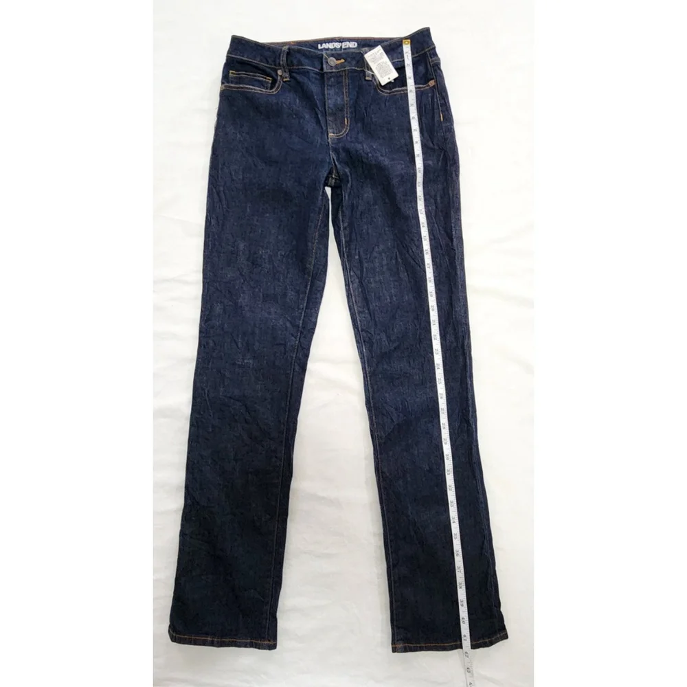 Lands' End Women Dark Denim Mid Rise Straight Jeans Sz 8 - Picture 4 of 14